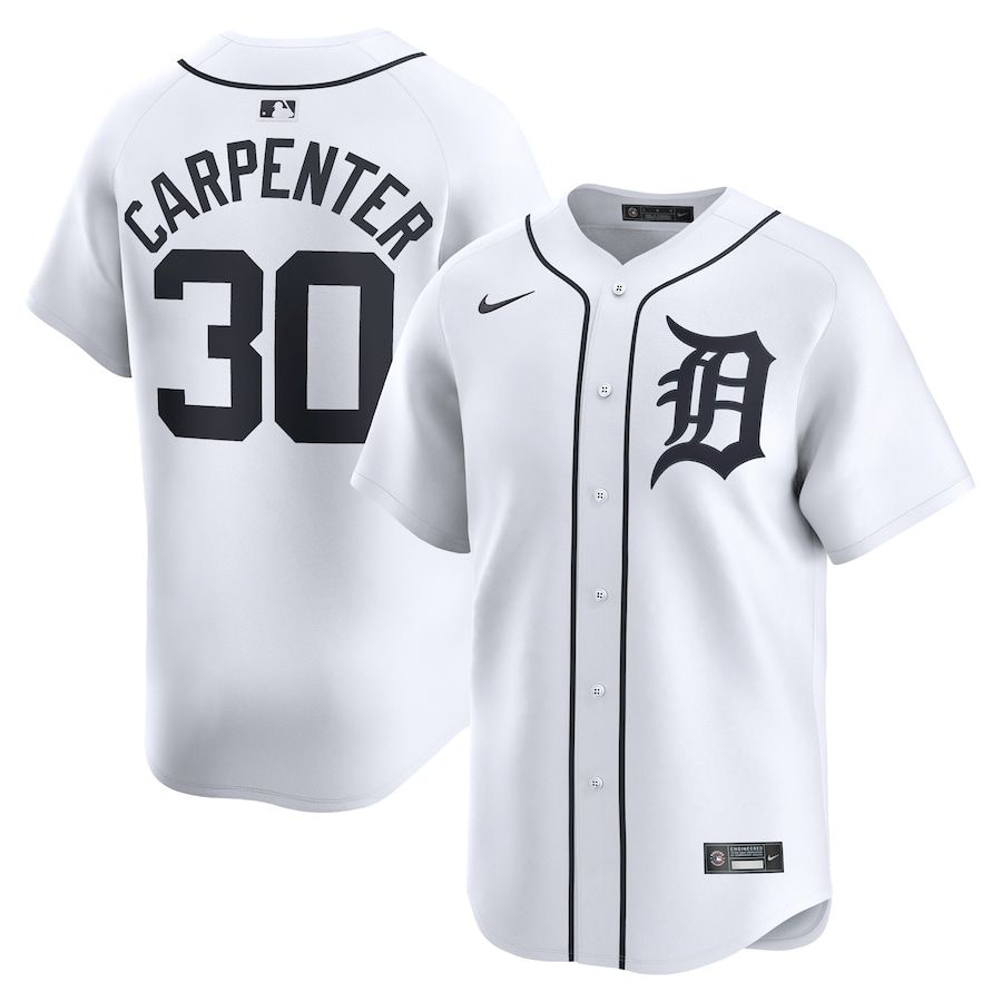 Men Detroit Tigers 30 Kerry Carpenter Nike White Home Limited Player MLB Jersey